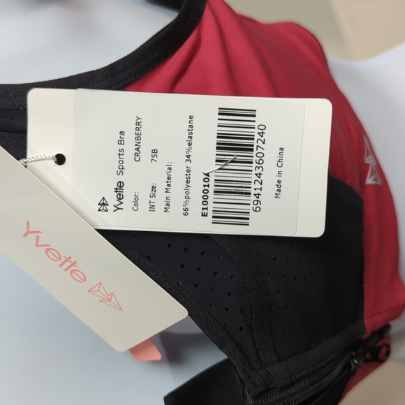 BNWT Yvette sports Bra cranberry black international size 75B (Small-Medium) - Picture 9 of 9